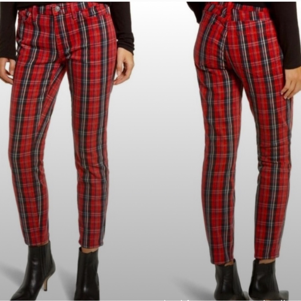 Current/Elliot Revolve Red Tartan Plaid Stilleto Pants Jeans Size 29